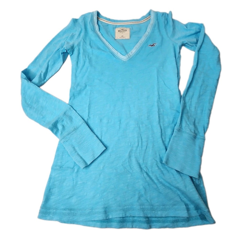 Hollister Vintage Women's Teal Blue V-neck XS Lightweight Long sleeve Y2k 2000s